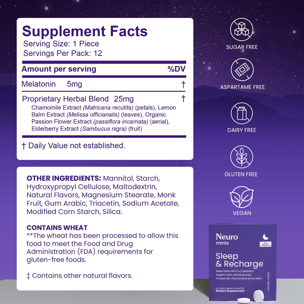 Sealed Neuro Melatonin Mints container on bedside table