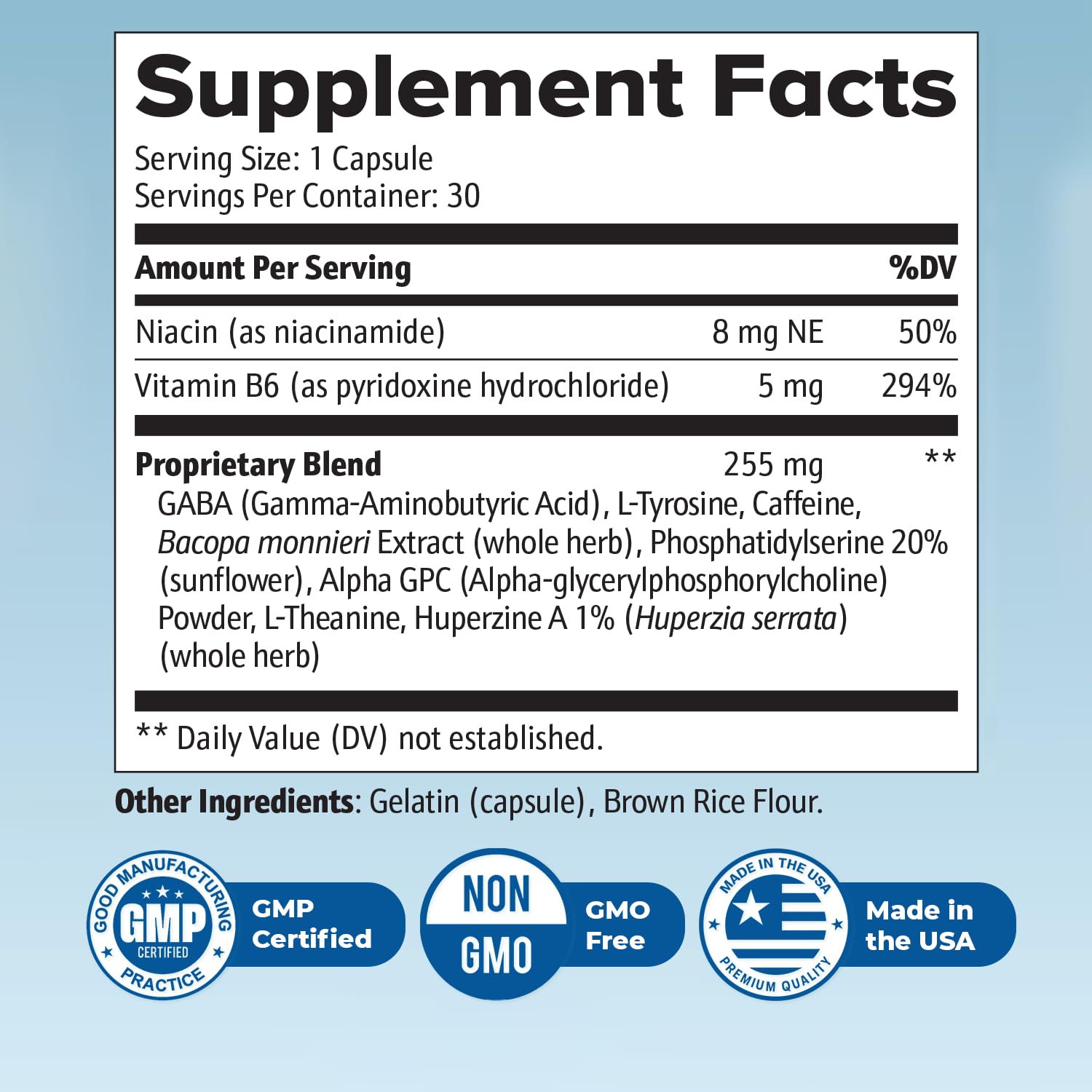 Neuro Sharp bottle back panel with supplement facts