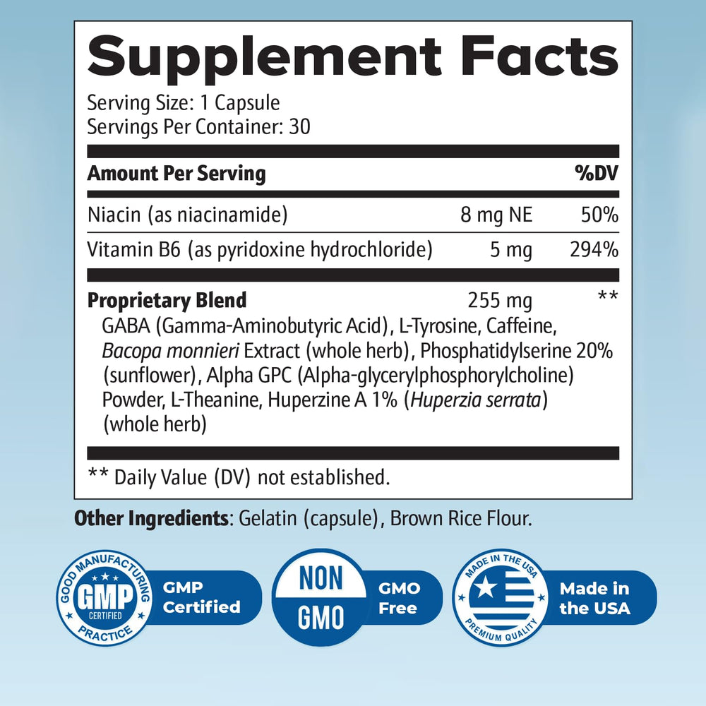Neuro Sharp bottle back panel with supplement facts