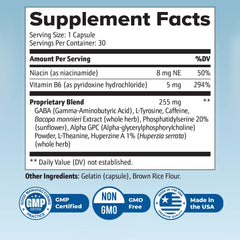 Neuro Sharp bottle back panel with supplement facts