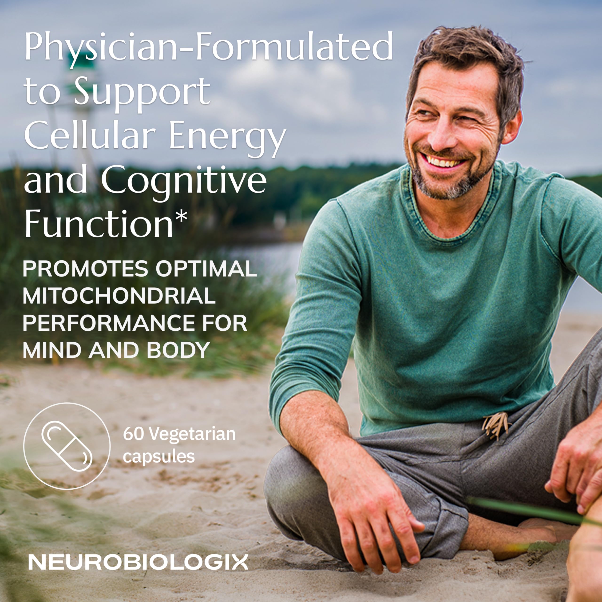 Neurobiologix Mito Cell CoQ10 dosage image communicates steady energy without caffeine.