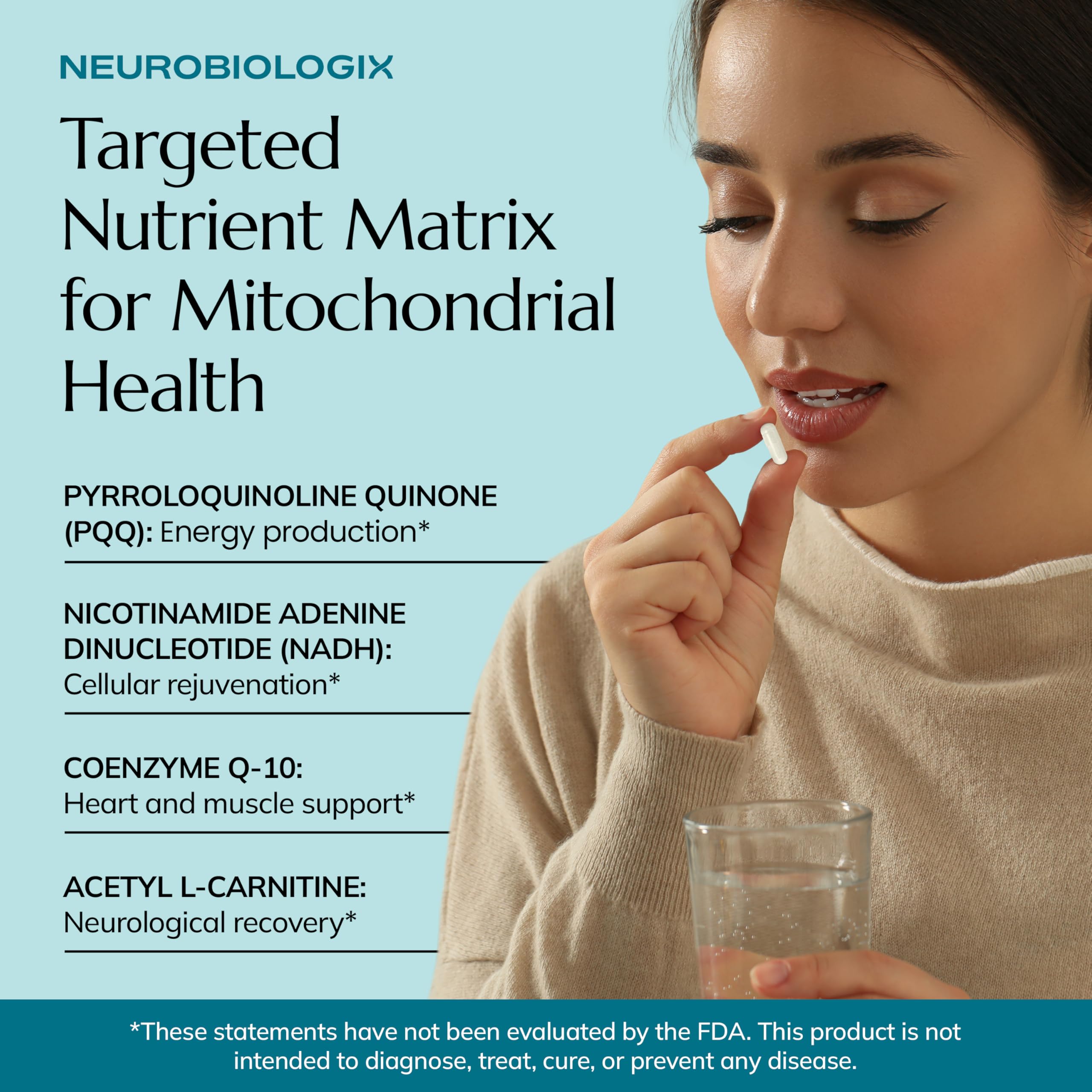 Neurobiologix Mito Cell ingredients graphic highlights Vitamin C and antioxidants for cellular wellness.