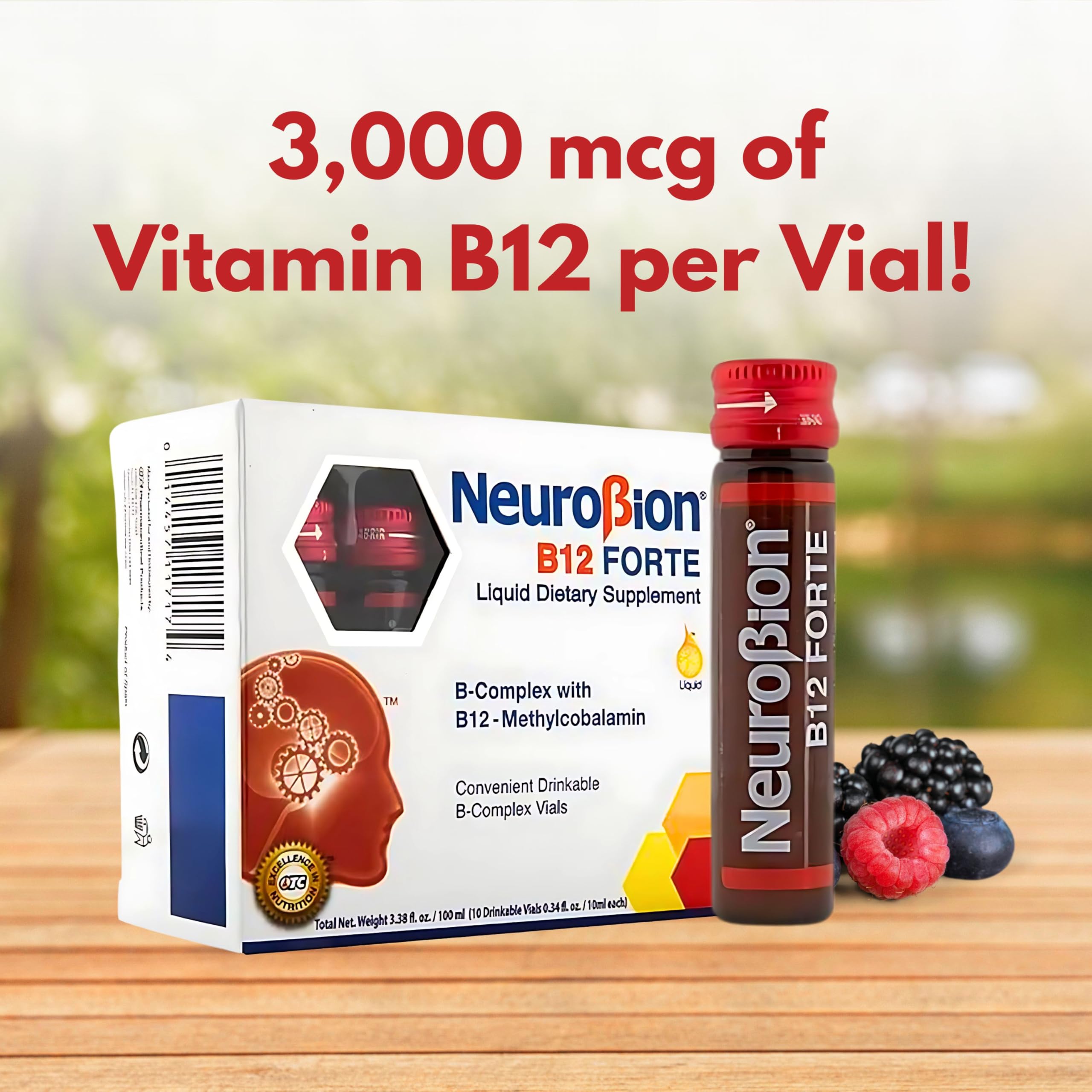 Lineup of 10 ml Neurobion B12 Forte vials