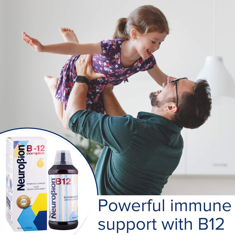 Kid-friendly B12 liquid vitamin packaging illustration