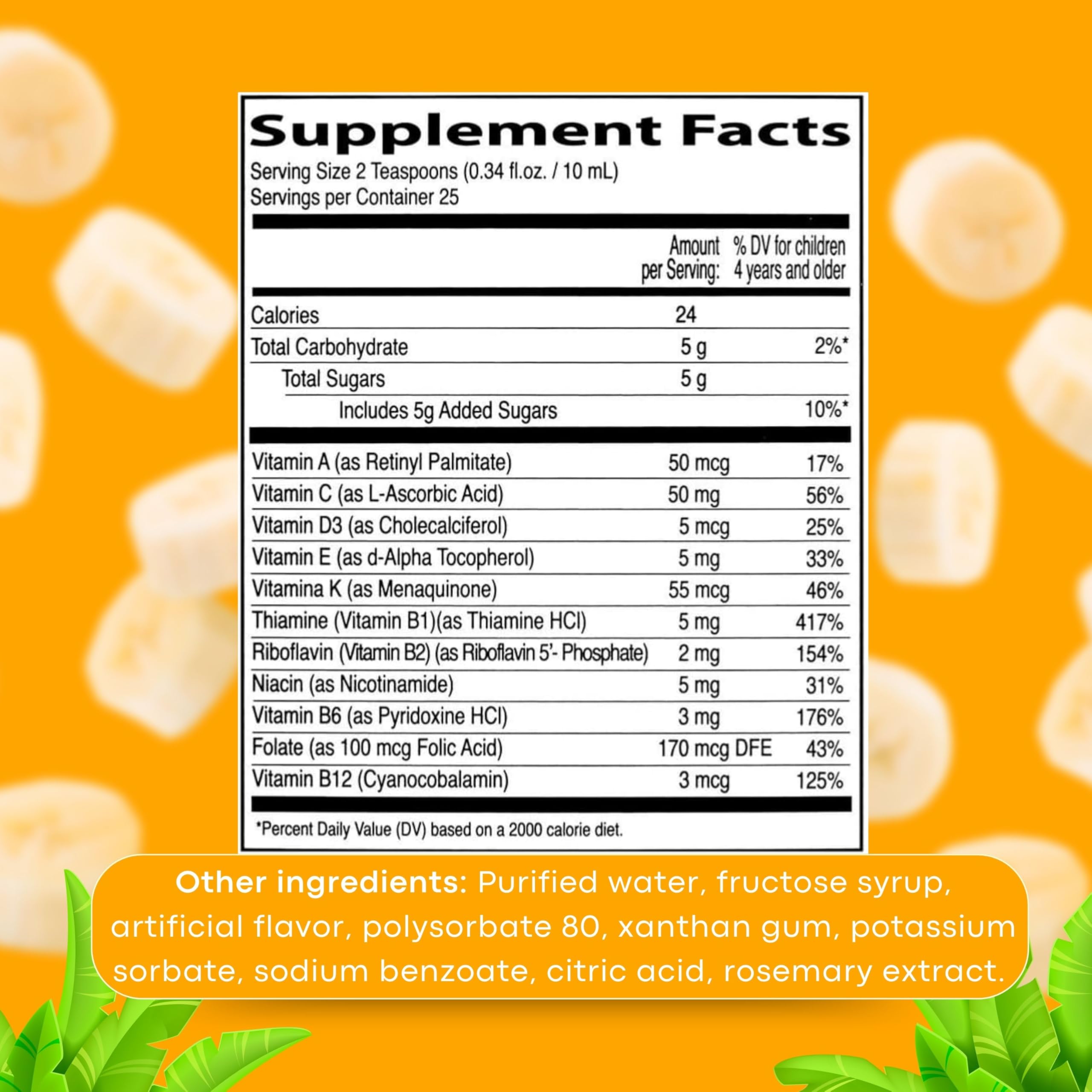 Product label showing B vitamins and vitamins A and D