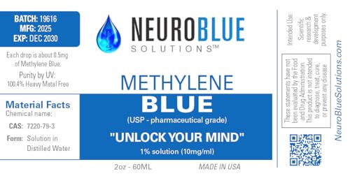 Two 2-ounce USP grade Methylene Blue bottles in package