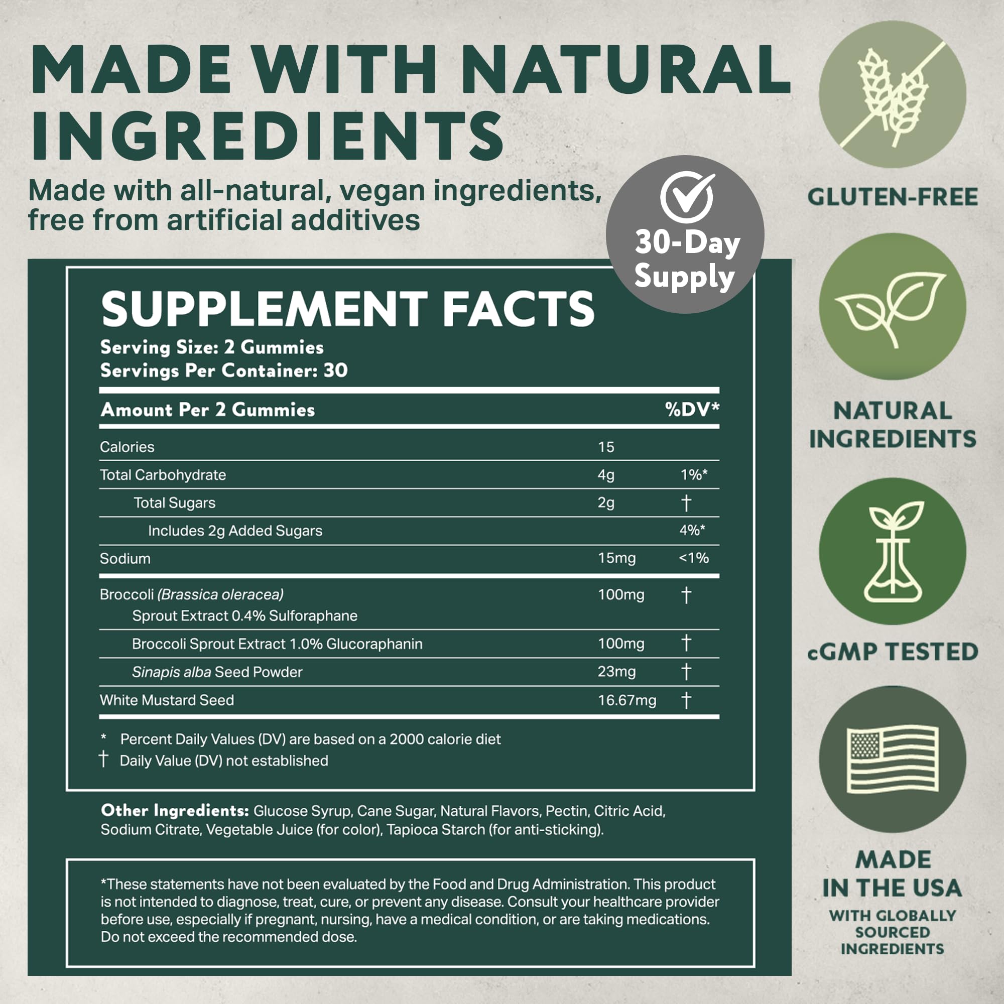 Ingredients panel and natural components of NeuroBrocc Gummies