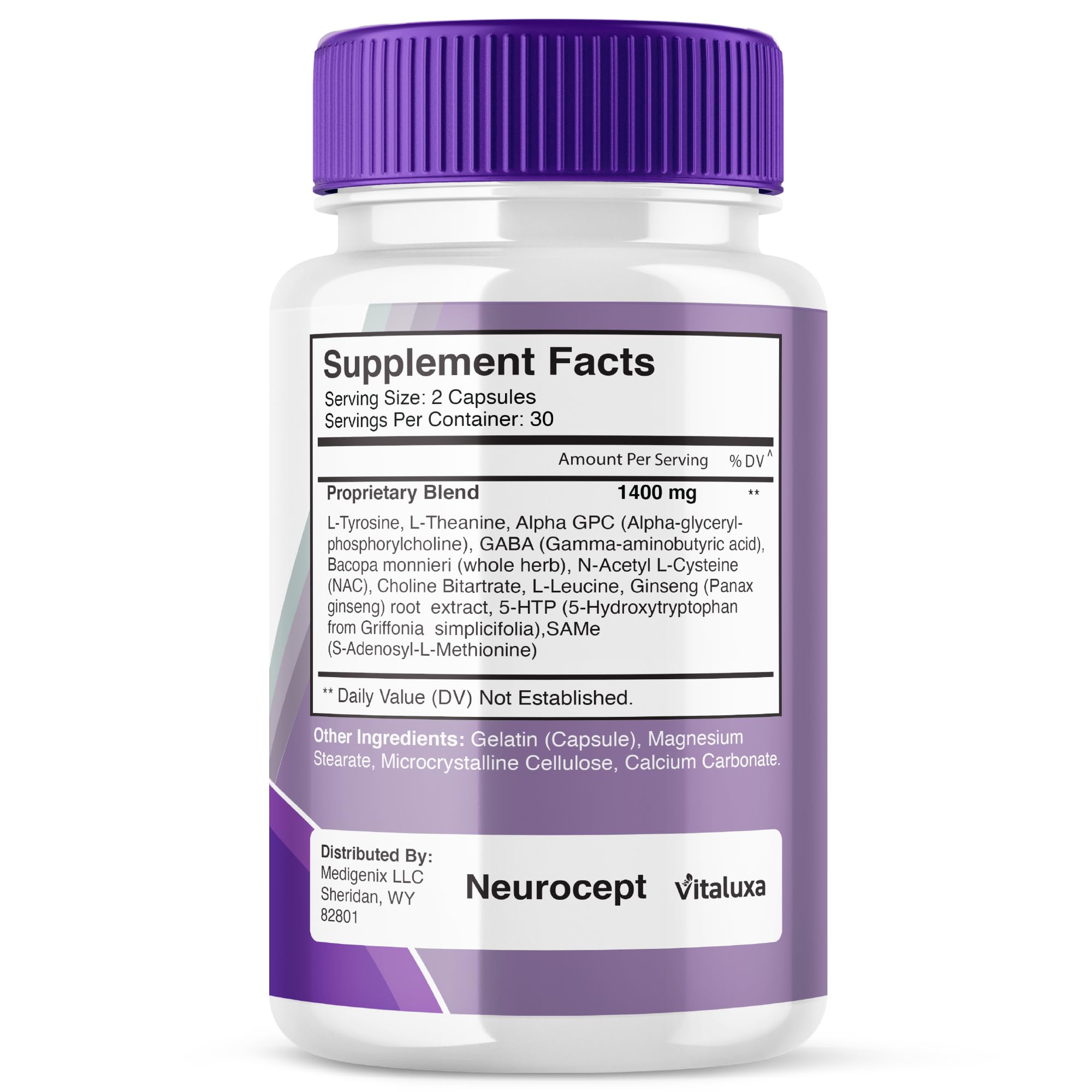 Neurocept 3-pack packaging with capsules