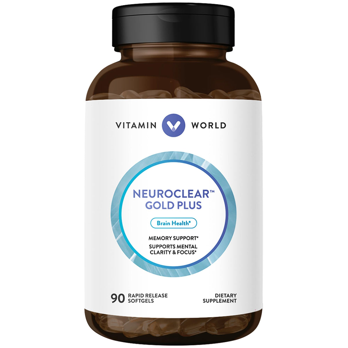 Bottle of NeuroClear Gold Plus 90 rapid-release softgels