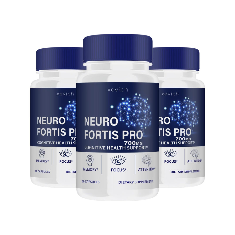 NeuroFortis Pro bottle and capsules - 3 pack (180 capsules) front view