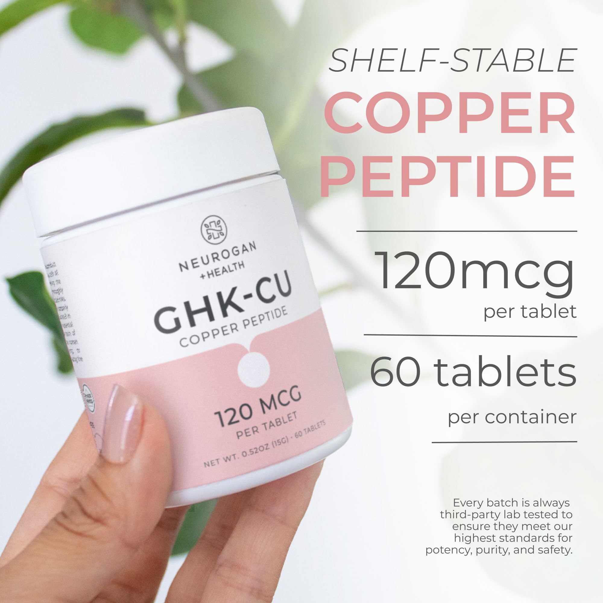 Bottle cap and labeling of Neurogan Copper Peptide Tablets