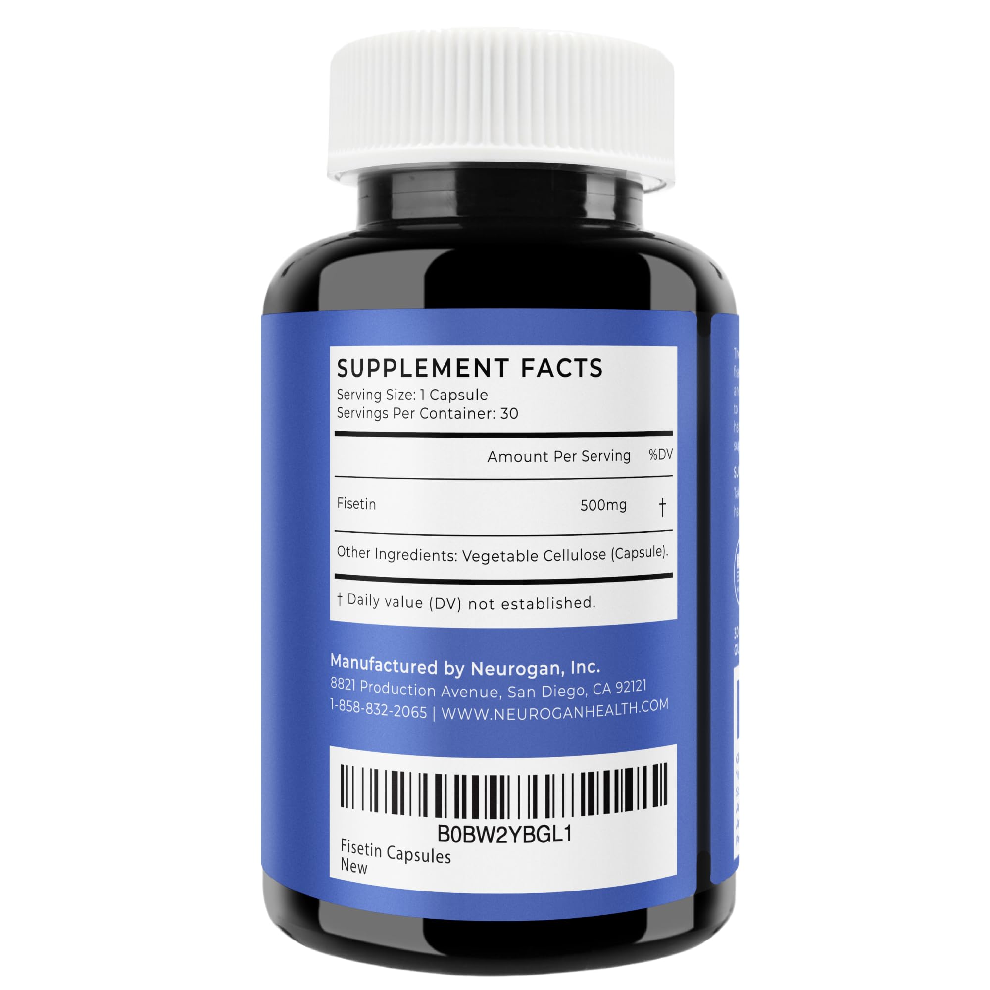 Close-up of fisetin capsules in vegan capsules