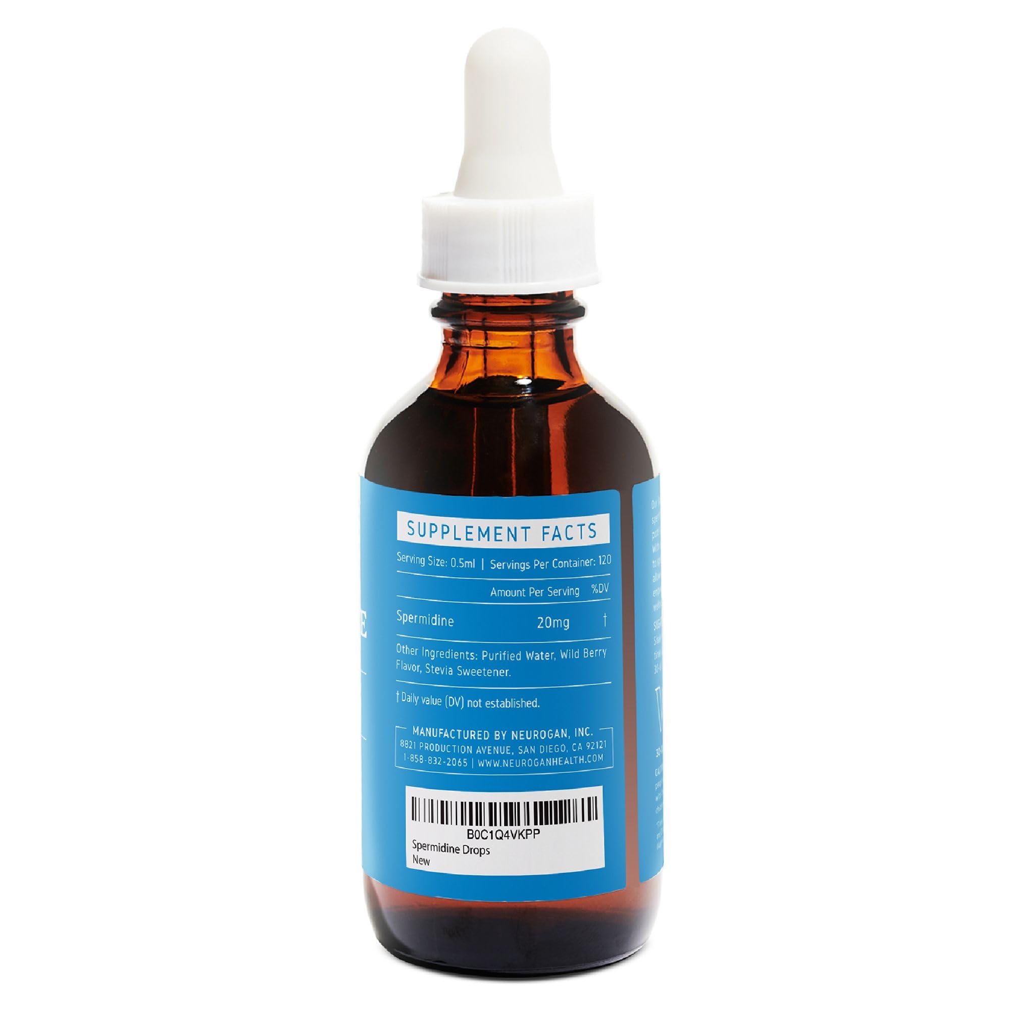 Nutrition information and droplet applicator for Spermidine liquid