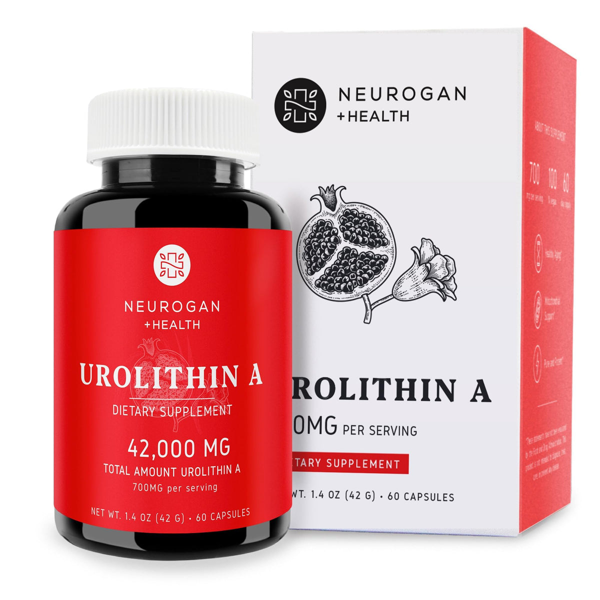 Front view of Neurogan Urolithin A 700mg capsules bottle