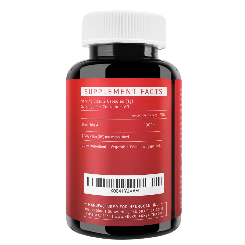 Back of Neurogan Urolithin A PRO Capsules bottle label details