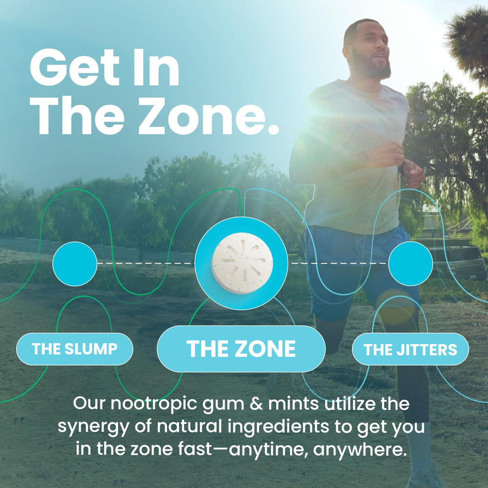 Close-up of NeuroGum ingredients: caffeine and L-Theanine