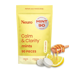 Front packaging of NeuroGum Calm & Clarity Mints Honey Lemon