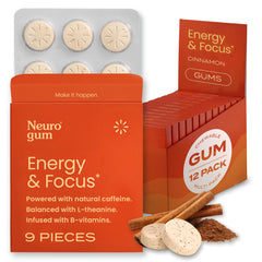 NeuroGum Energy & Focus Cinnamon 12-pack box for on-the-go focus and sustained energy
