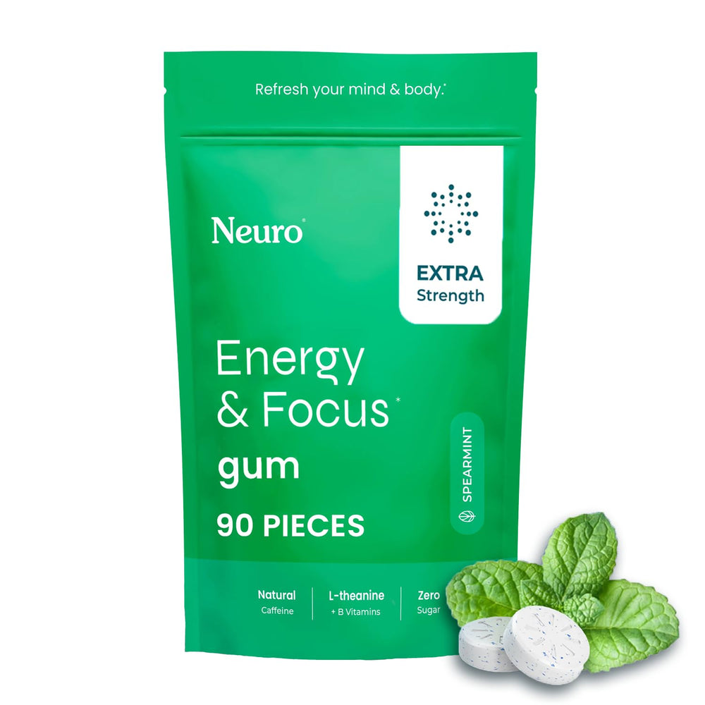 NeuroGum Extra Strength Energy & Focus Gum 90-count bag in spearmint flavor
