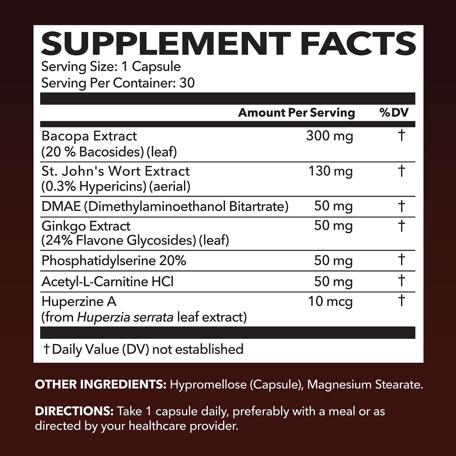 Back view of NeuroIGNITE bottle showing supplement facts