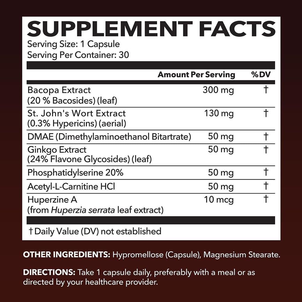 Back view of NeuroIGNITE bottle showing supplement facts