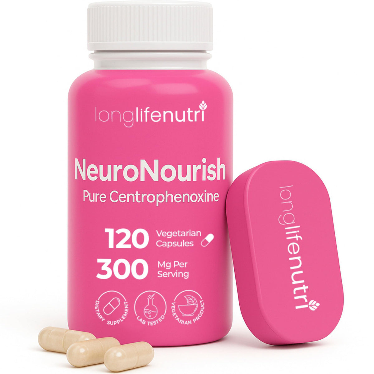 NeuroNourish Centrophenoxine 300mg bottle on white background