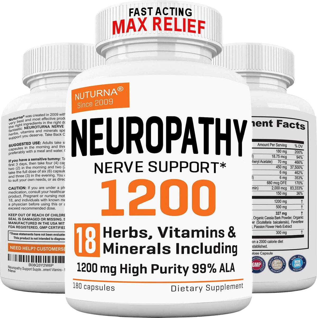 Neuropathy Support Supplement bottle with 180 capsules