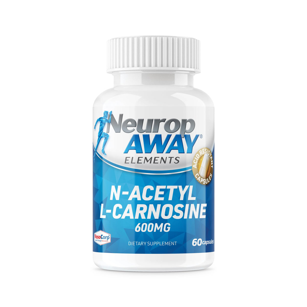 NeuropAWAY Elements N-Acetyl-L-Carnosine 600mg bottle on white background