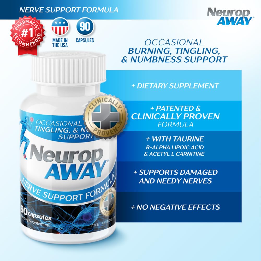 NeuropAWAY Nerve Support Formula capsules in pouch