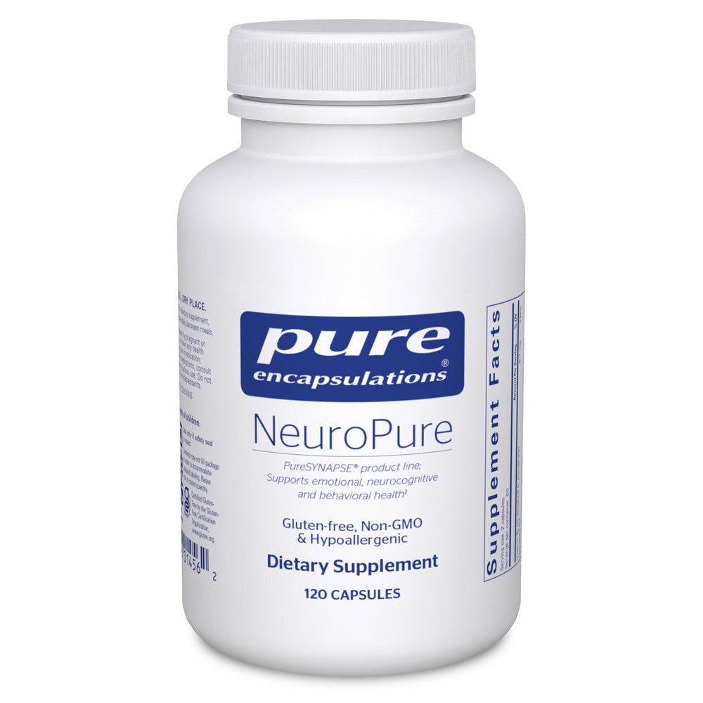 Bottle of Pure Encapsulations NeuroPure 120 capsules on a clean background