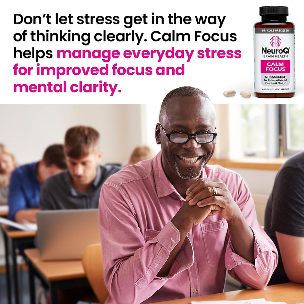 Person taking NeuroQ Calm Focus capsules for stress relief