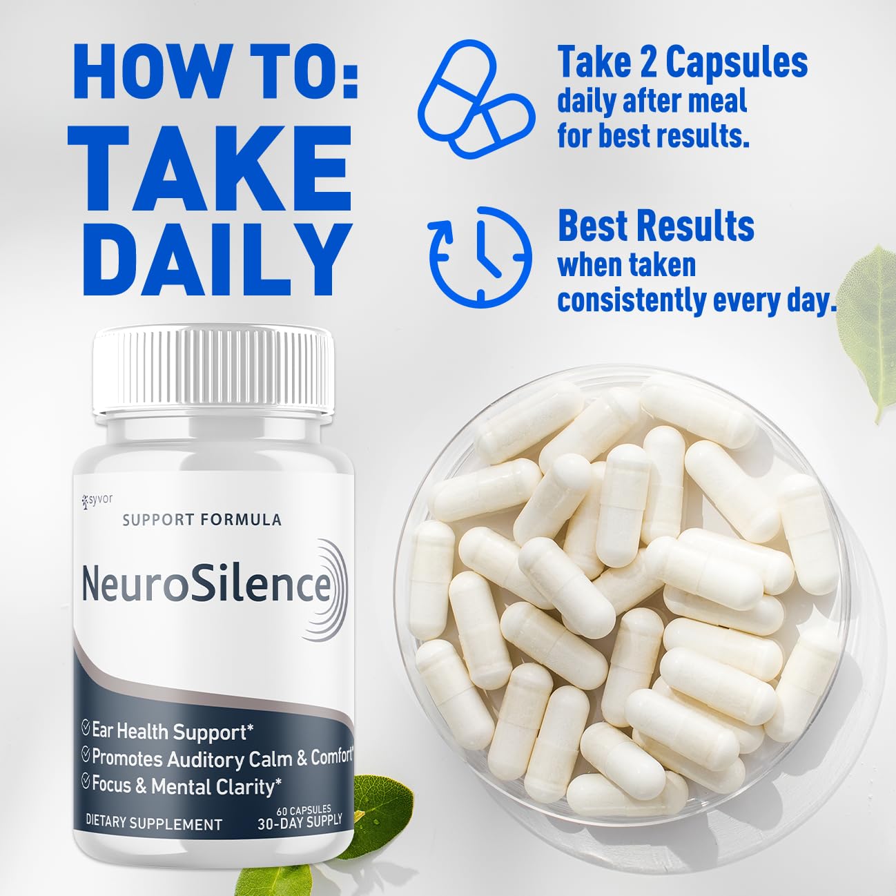 Close-up of Neurosilence capsules pills