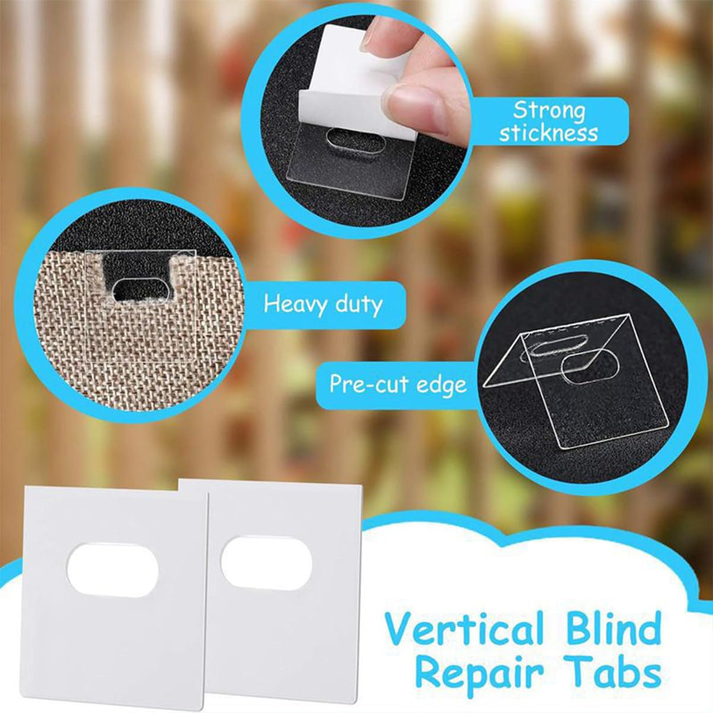 Discreet color-matching neutral clear and white tabs for blinds