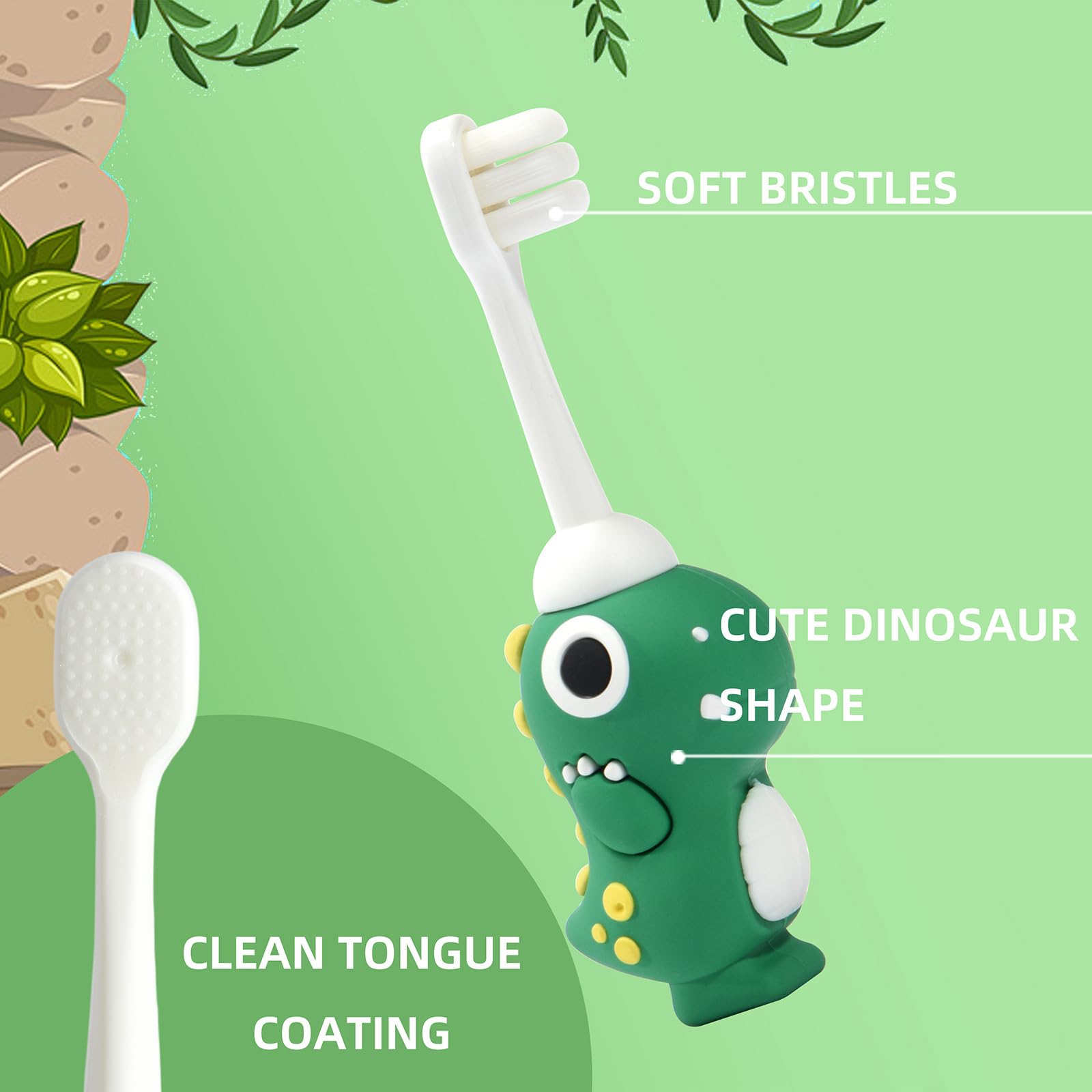 Close-up of 0.08mm nano bristles on Neverfade Dinosaur Kids Toothbrush