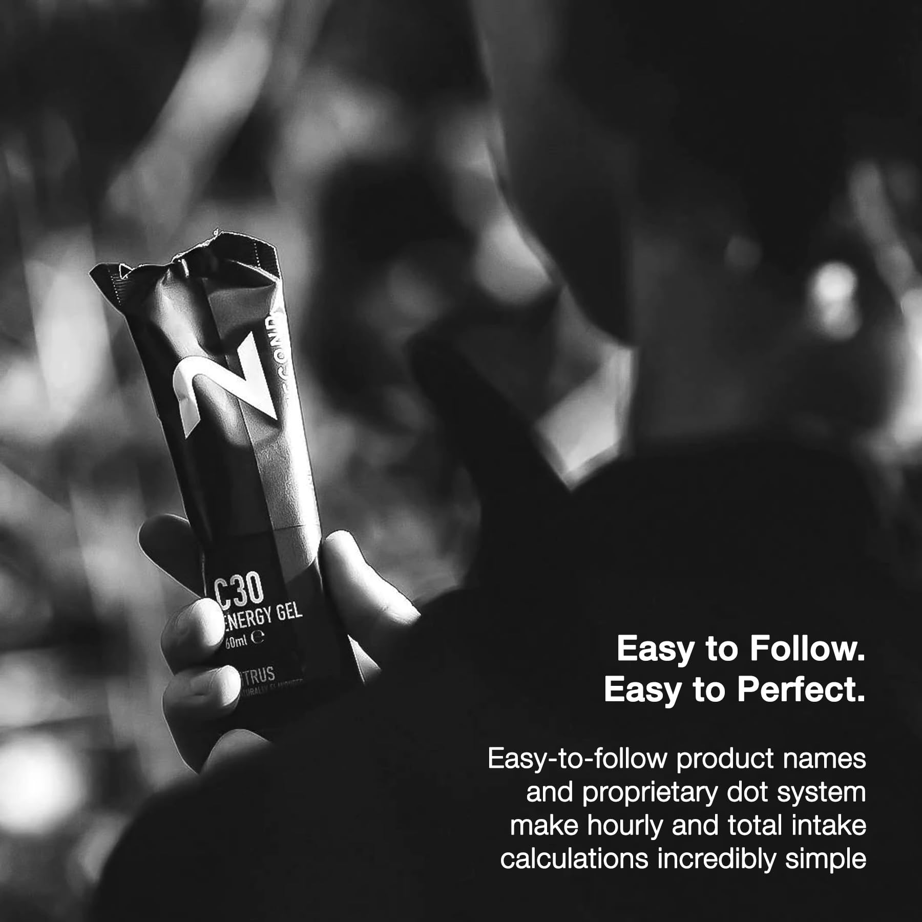 NeverSecond C30+ Espresso gel with water for smooth intake and hydration.