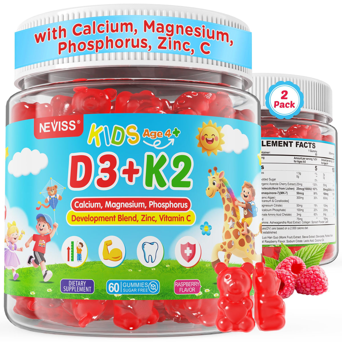 Neviss Vitamin D3 K2 kids gummies 2-pack front view