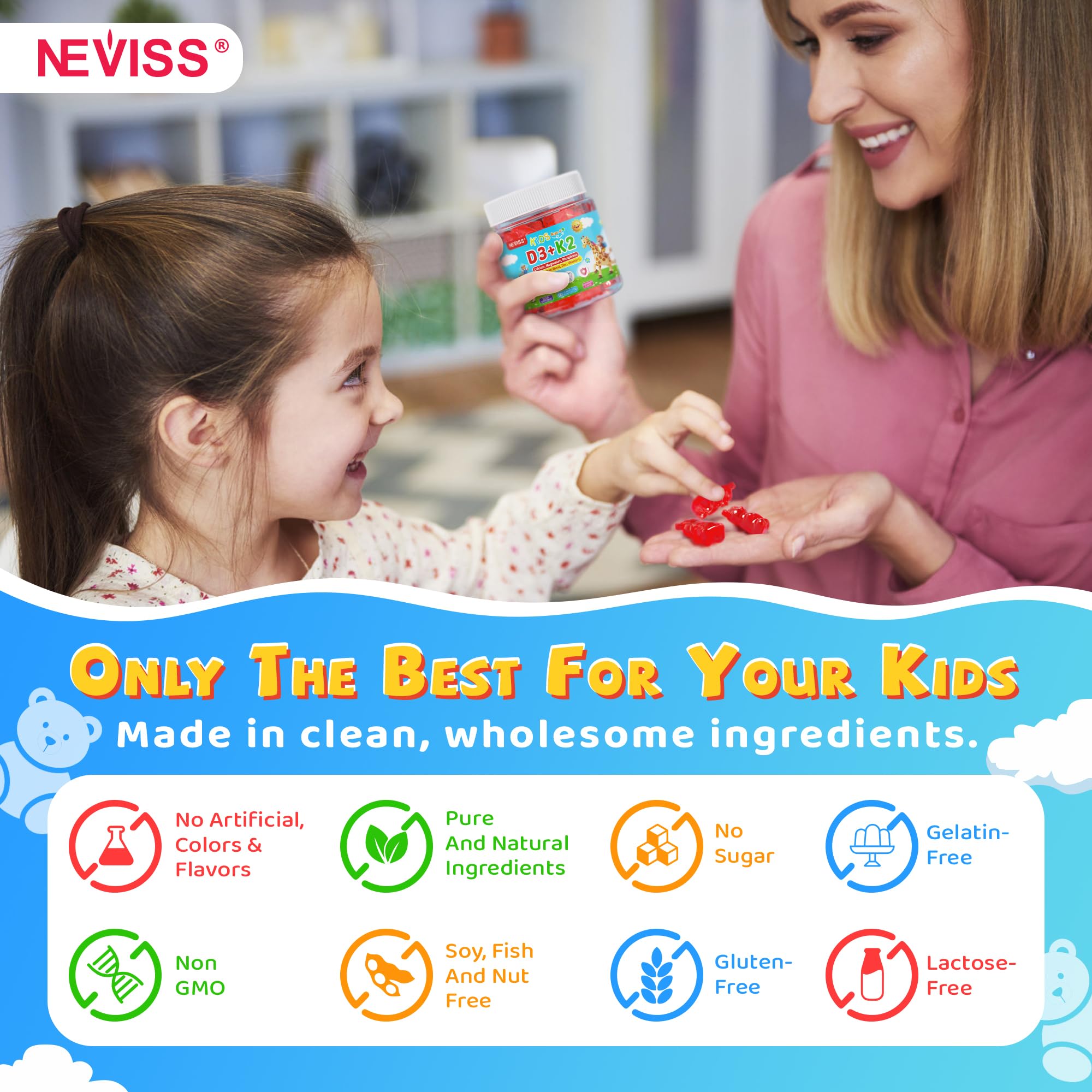 Allergen-free Neviss D3 K2 kids gummies