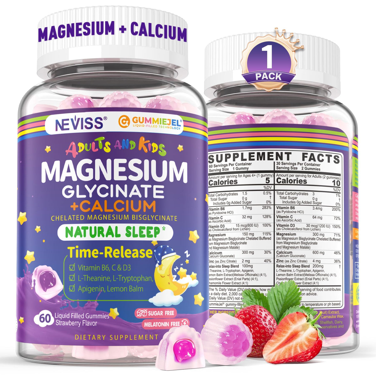 Front view of Neviss Magnesium Glycinate + Calcium Filled Gummies