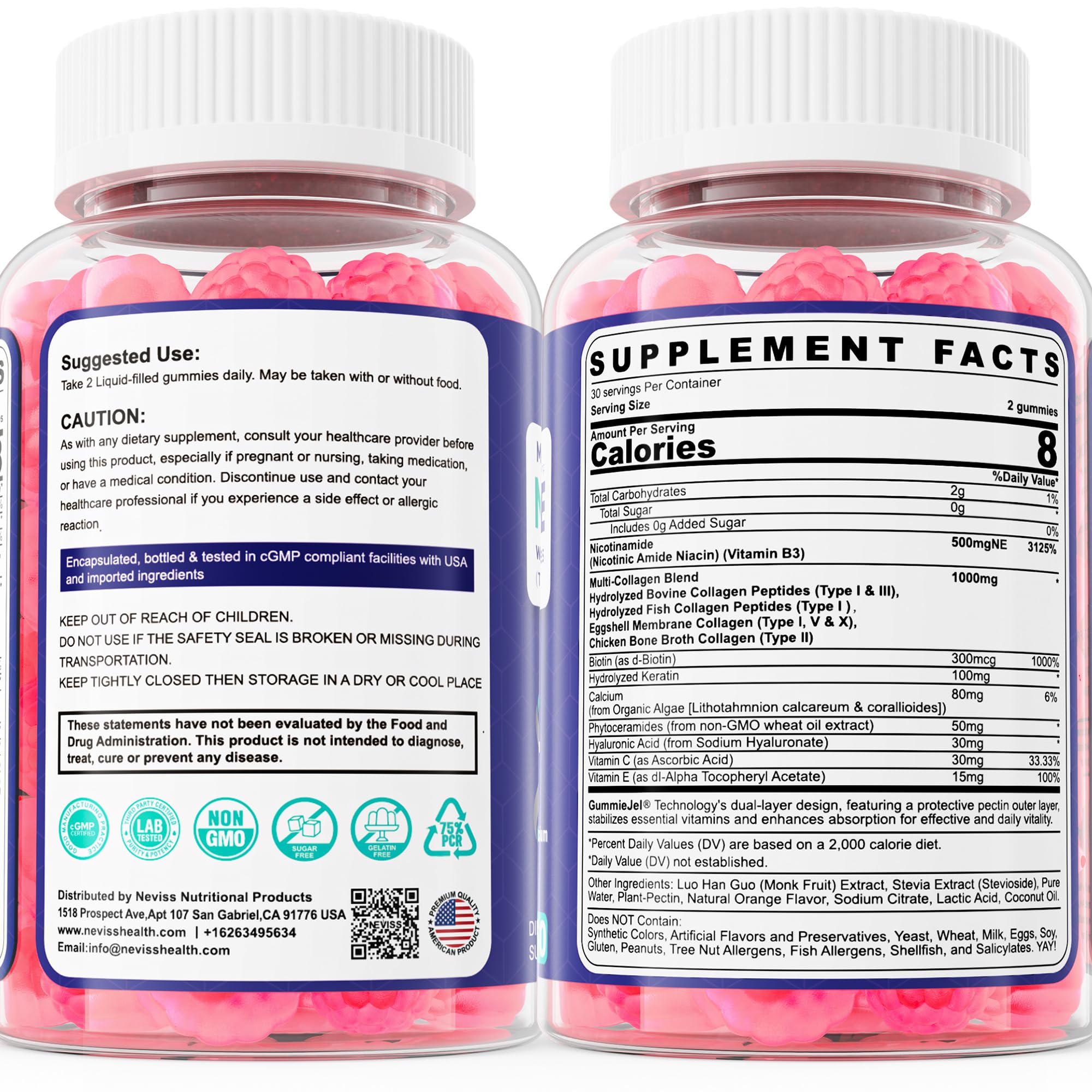 Side view of NEVISS Nicotinamide 500mg Gummies bottle