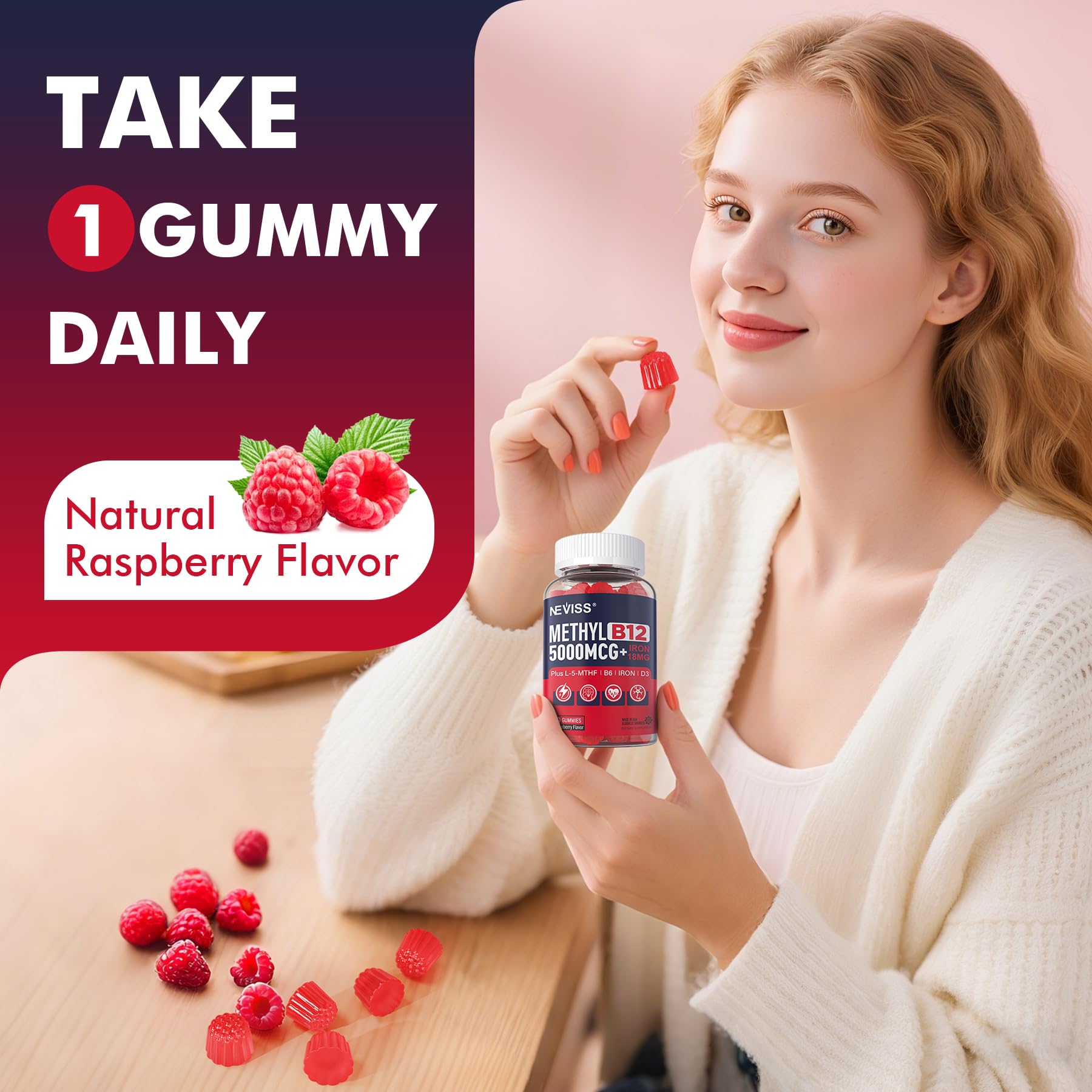 Raspberry-flavored gummy close-up