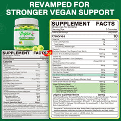 Plant-based gummies nutrition label highlighting vegan ingredients