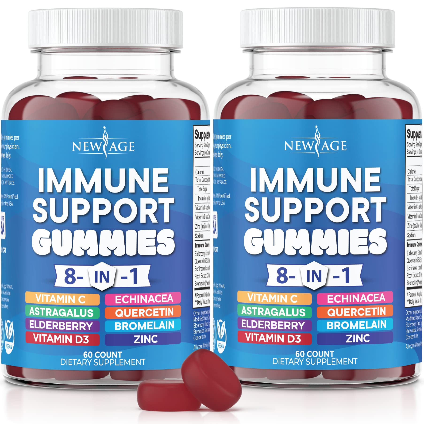 New Age 8 in 1 Immune Support Gummies bottle and label