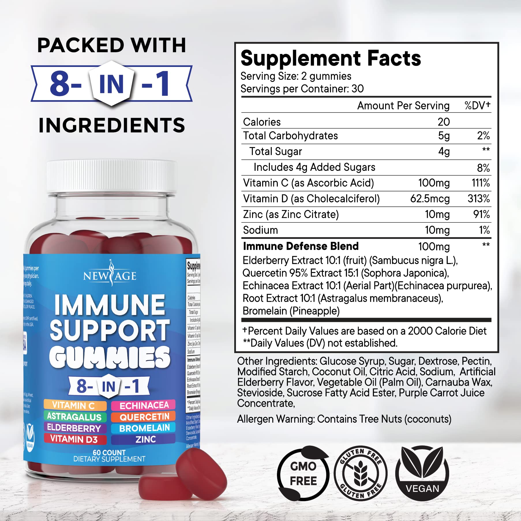 Vitamin C and zinc immune support gummy