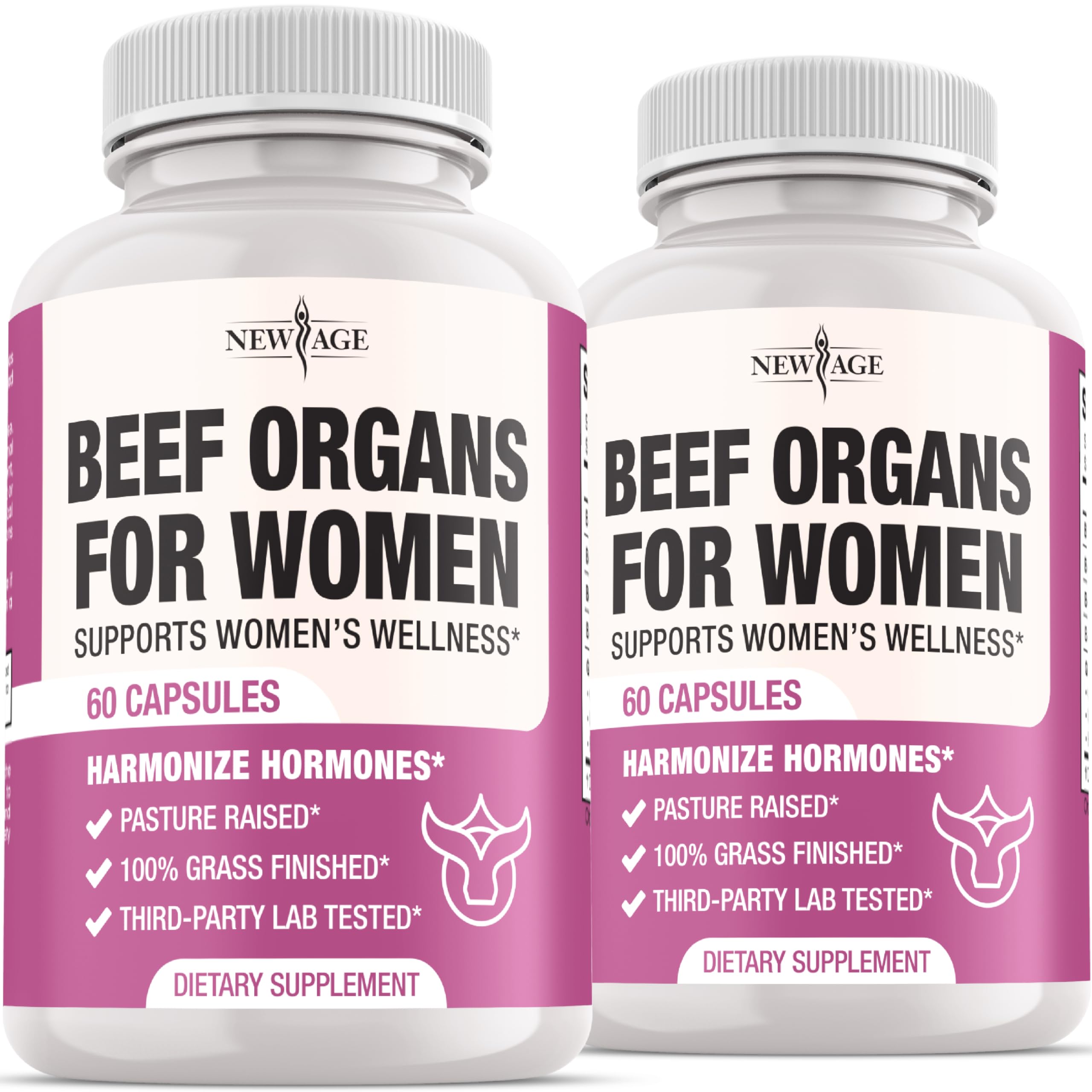 Hero image of New Age Beef Organ Supplement for Women bottle on white background