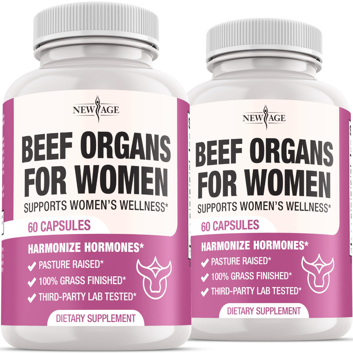 Hero image of New Age Beef Organ Supplement for Women bottle on white background