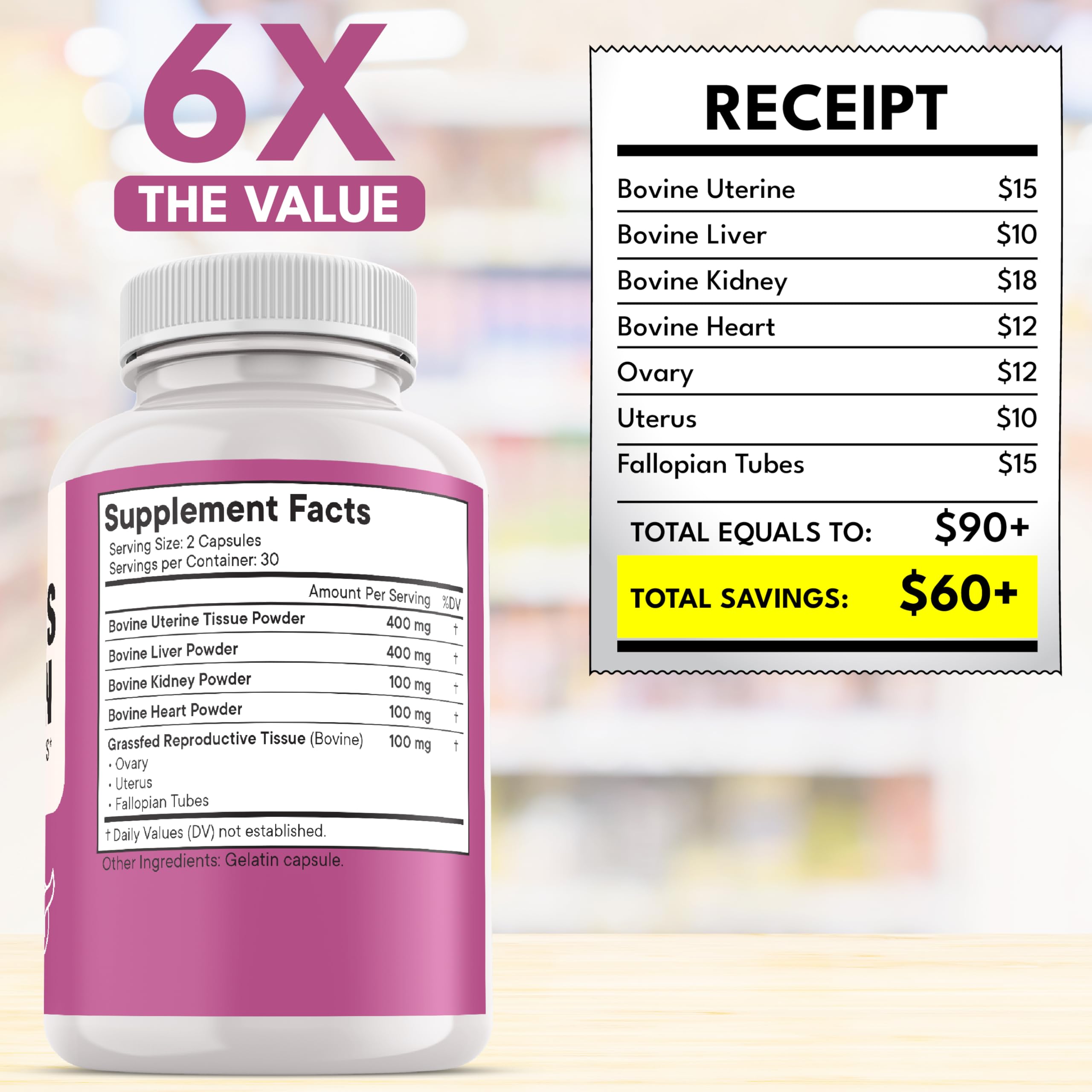 Beef uterus tissue used in the female organ blend