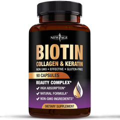 New Age Biotin Collagen Keratin Hyaluronic Acid bottle – 90 count