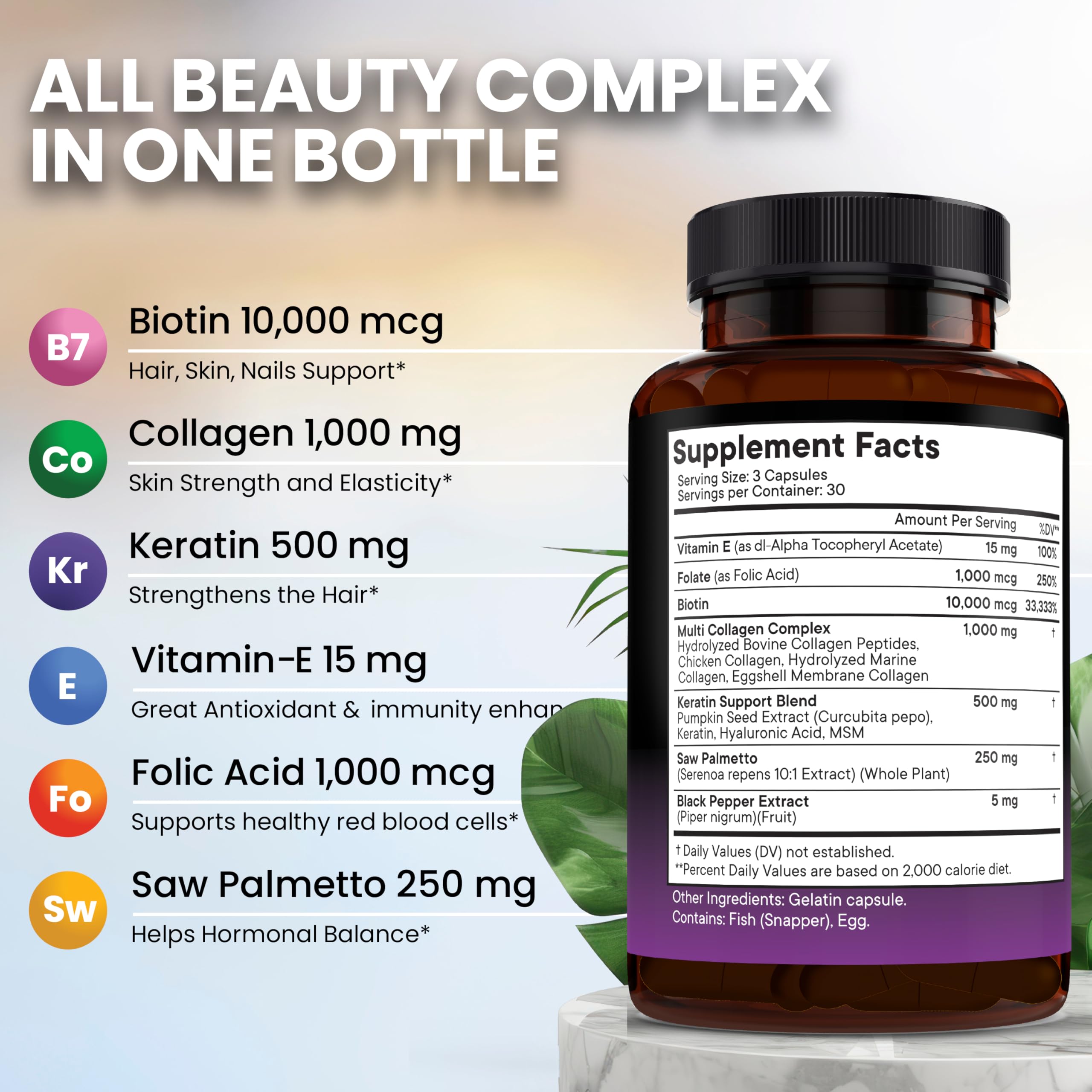 Key ingredients: Biotin, Collagen, Keratin, Hyaluronic Acid, MSM, Pumpkin Seed