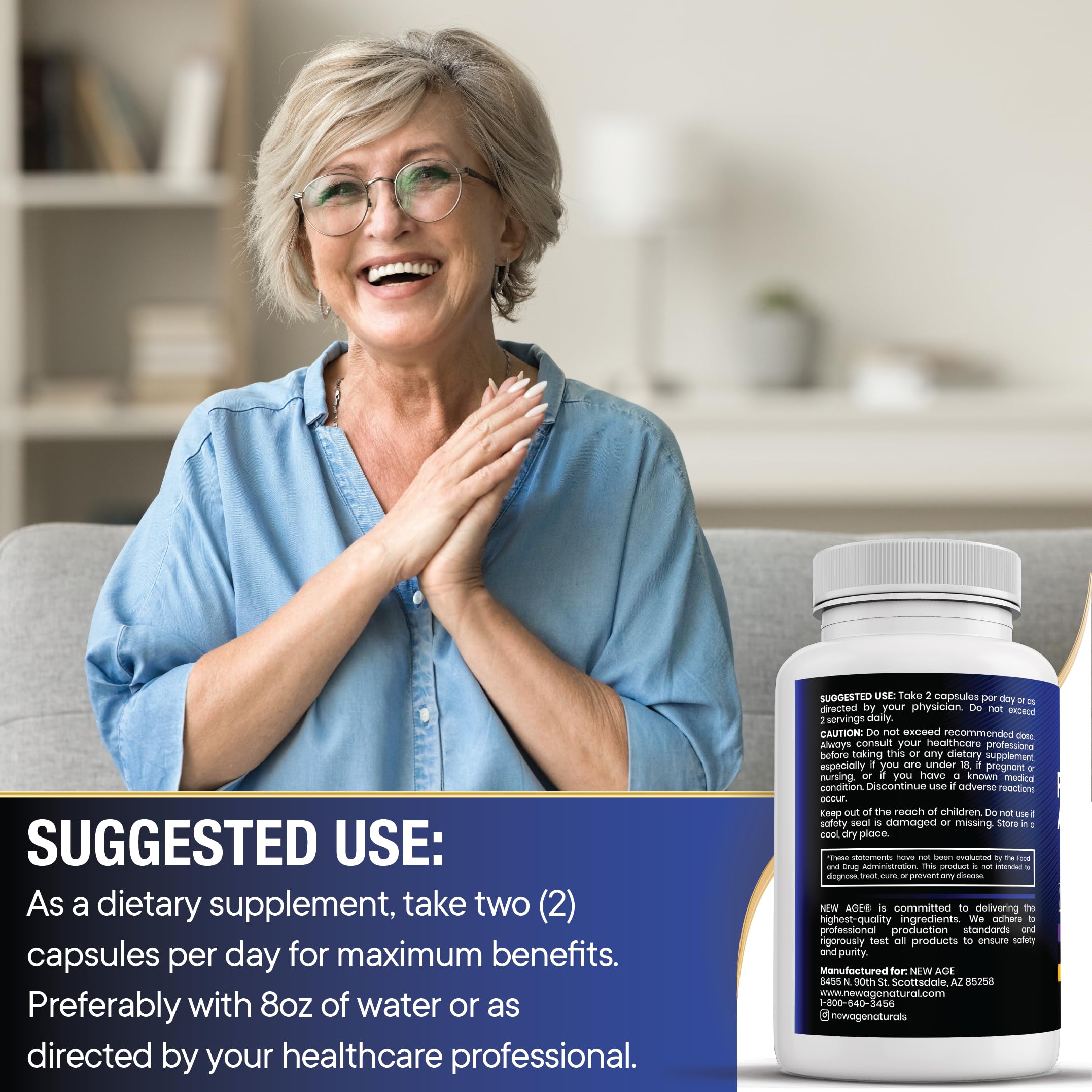 Back of bottle showing dosage and supplement facts