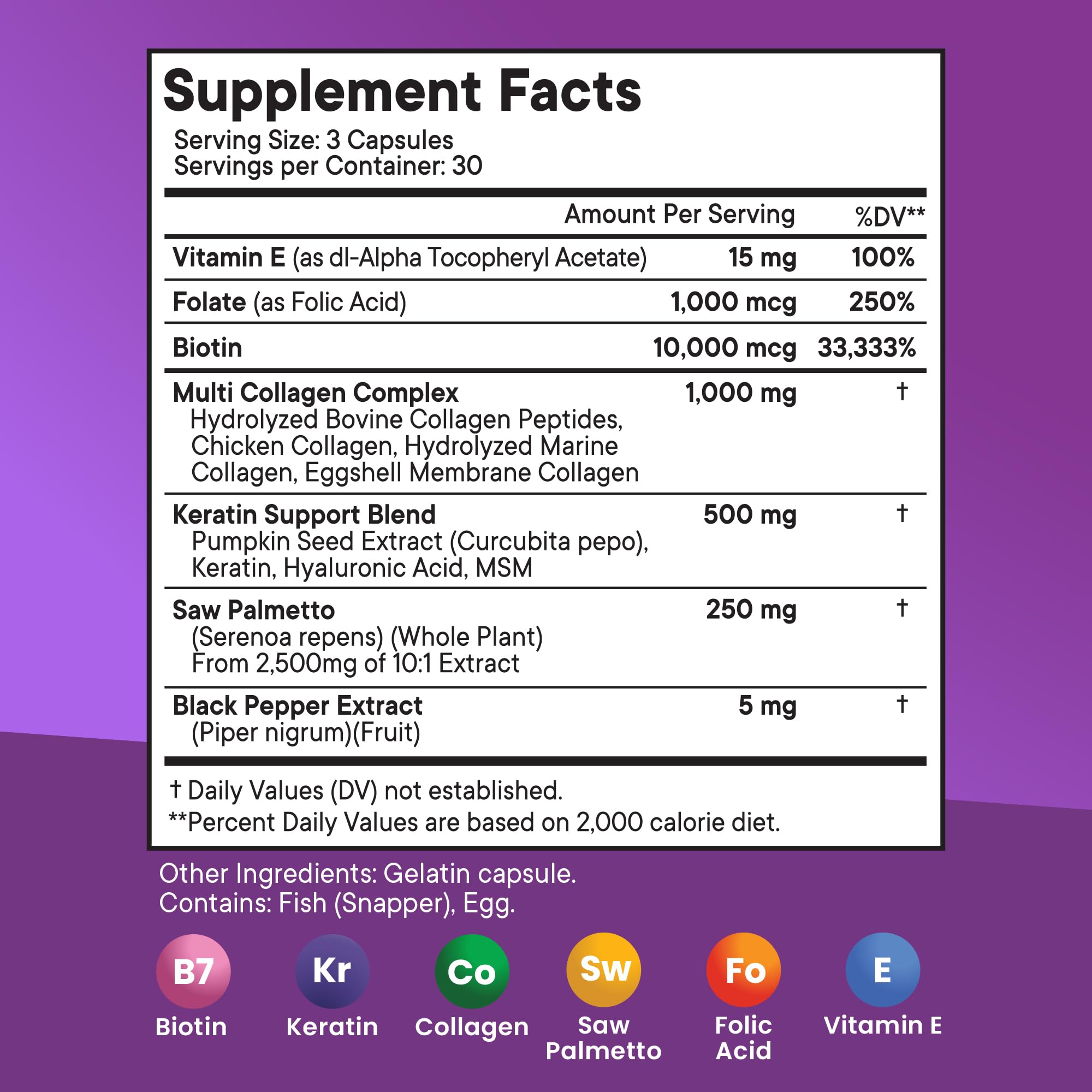 New Age hair growth vitamins with biotin, collagen, keratin and hyaluronic acid